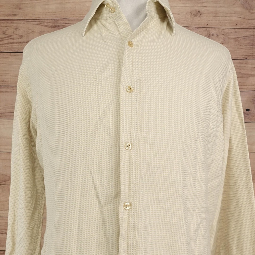 Perry Ellis Shirt Mens L White Geometric Long Sleeve Button-Up French Cuff